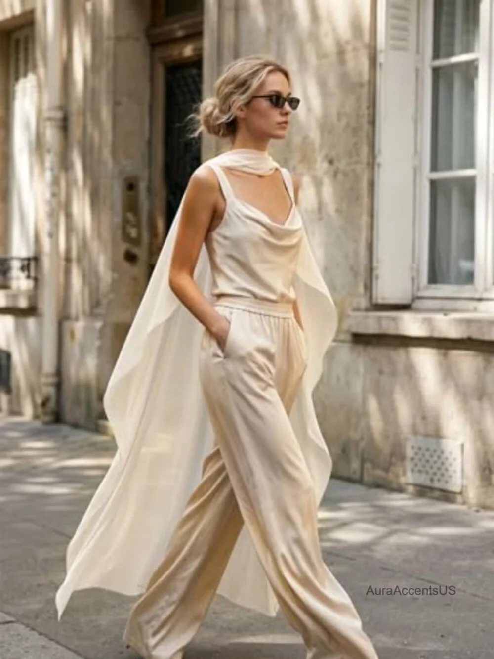 Sheer Chiffon Cape Shawl Bridal Cover Up Pearl Button Poncho